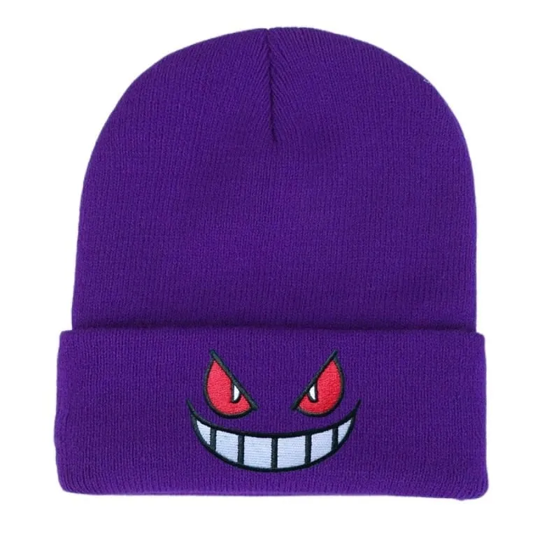 Pokemon Gengar Cartoon Embroidered Beanies Knitted Skullies Autumn Winter Warm Wool Hat Gengar Women Men Beanies