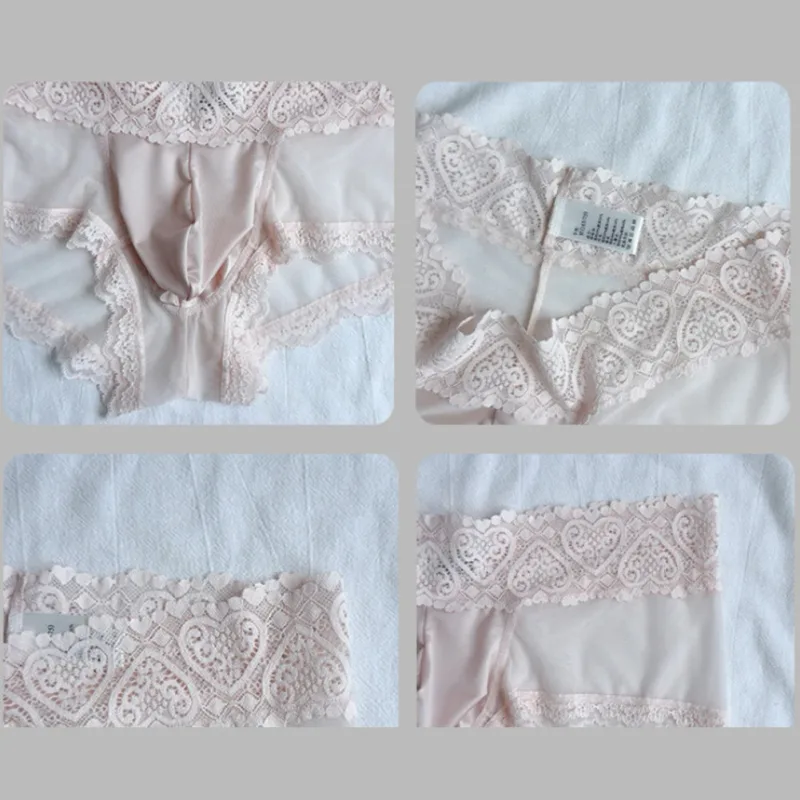 Cuecas masculinas de seda gelo com acabamento de renda fina e sem costura brilhante bolsa 3D calcinha leve confortável lingerie diária