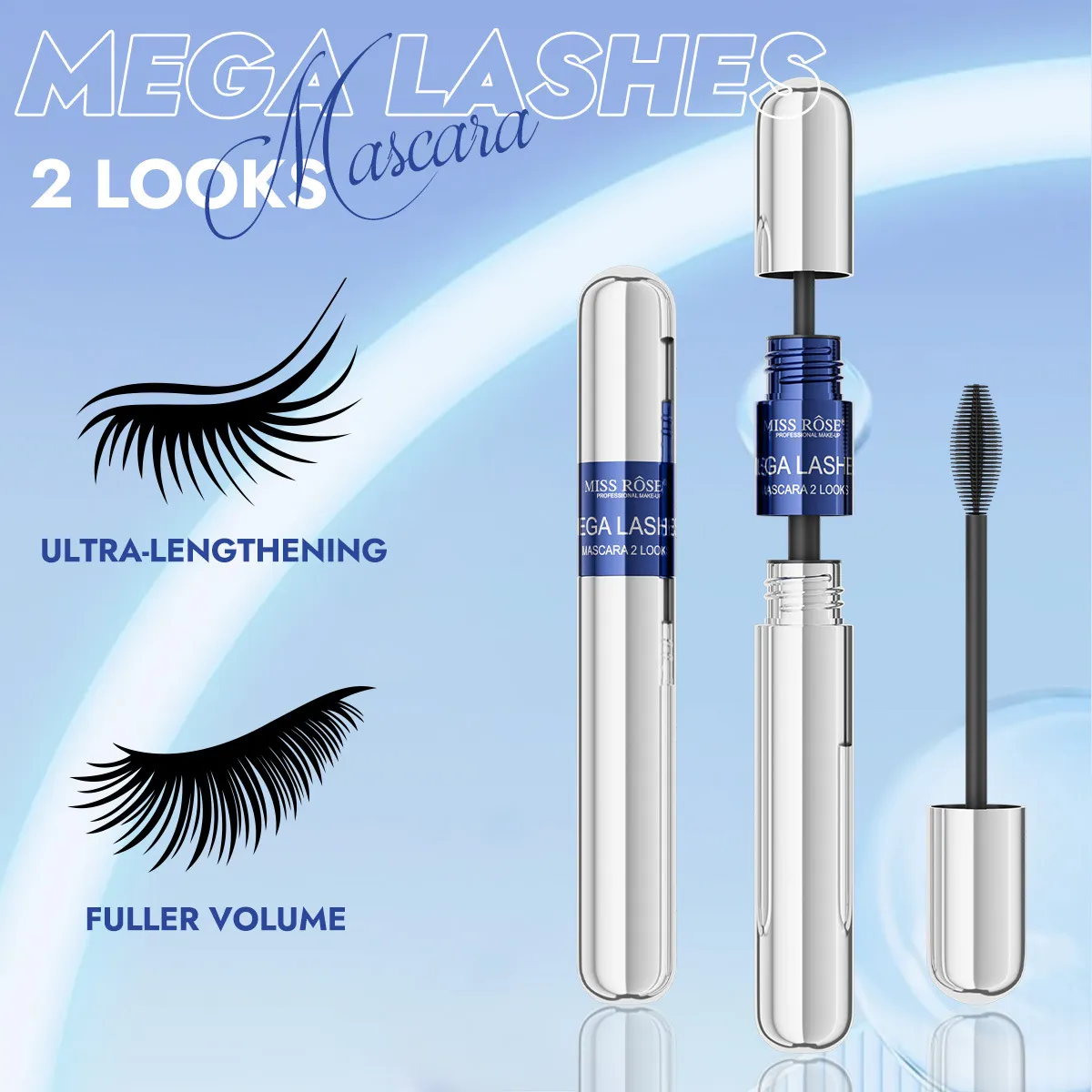 Black Mascara Set Big Brush Head Volumizing Lengthening Curling Mascara Waterproof Eyelash Primer Eye Makeup Cosmetic