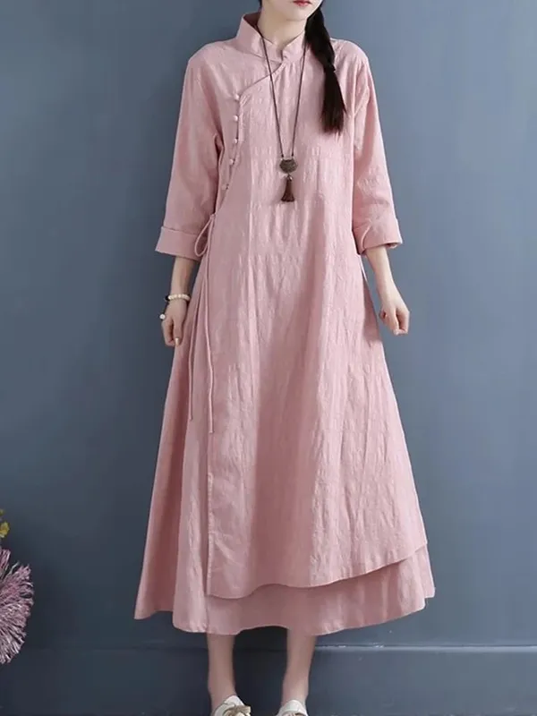 2026 Spring Autumn New Womens Dresses Vestidos Robe Elbise Loose Plus Size Cotton Linen Double Layer Long Dress