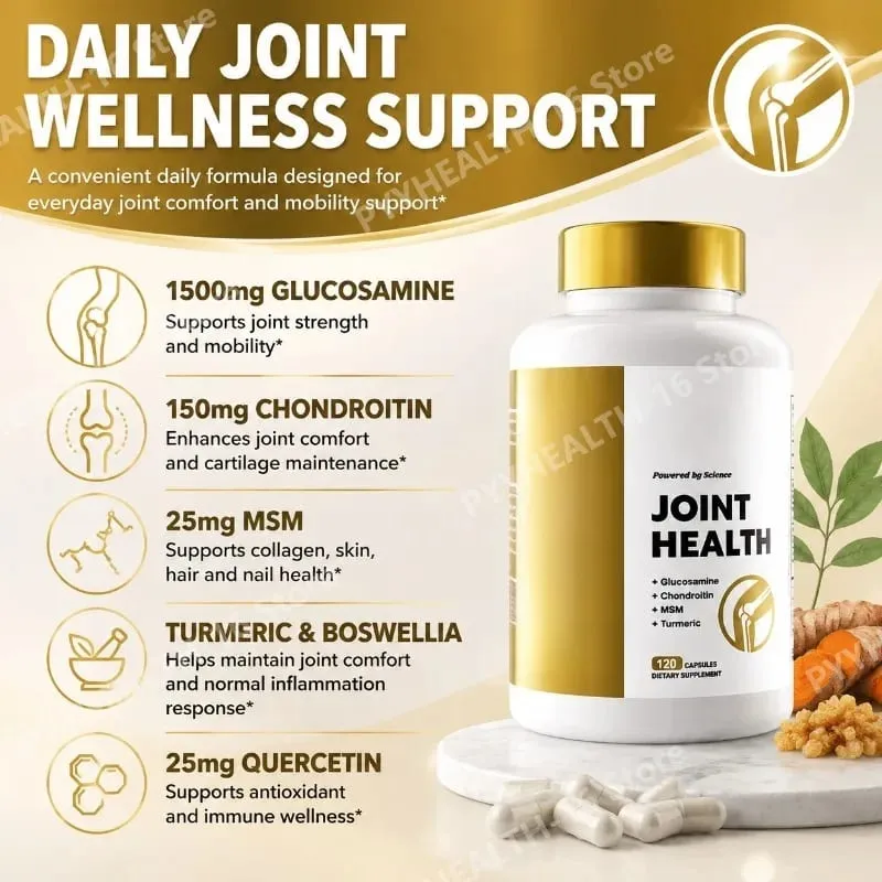 Joint Health Capsules with Glucosamine Sulfate Chondroitin Sulfate MSM Turmeric Boswellia Extract Mobility Support 120 Capsules