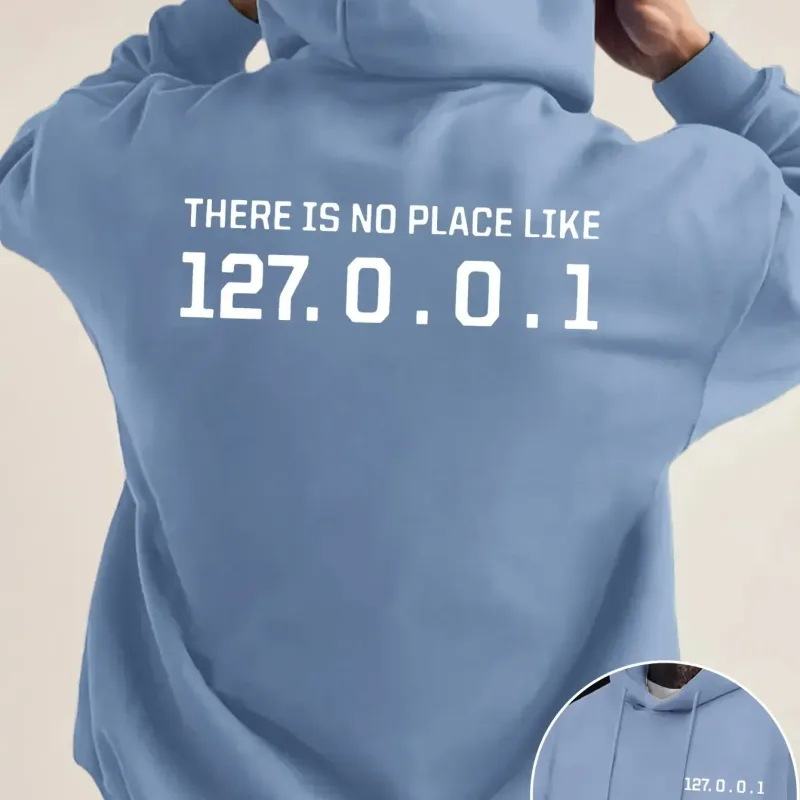 Programmer Geek 127.0.0.1 Hoodies gráficos de texto para homens com estampa dupla face macia de lã solta com capuz