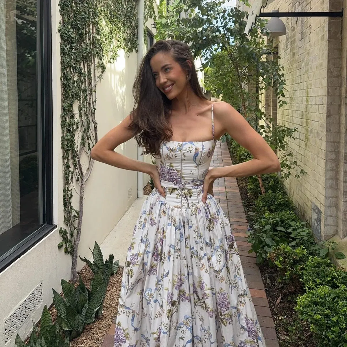 Mingmingxi Sommer Floral Print Kleid Elegante 2025 Neuheiten Spaghetti Strap Flare Kleid Maxi Urlaub Party Kleider Frauen