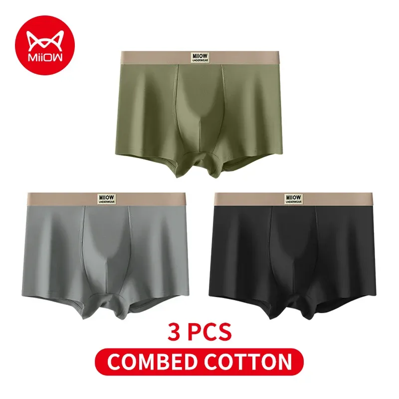MiiOW 3Pcs Organic Cotton Men Underwear Boxer Shorts Antibacterial Seamless Underpants Male Panties Gift For Men Boxershorts New