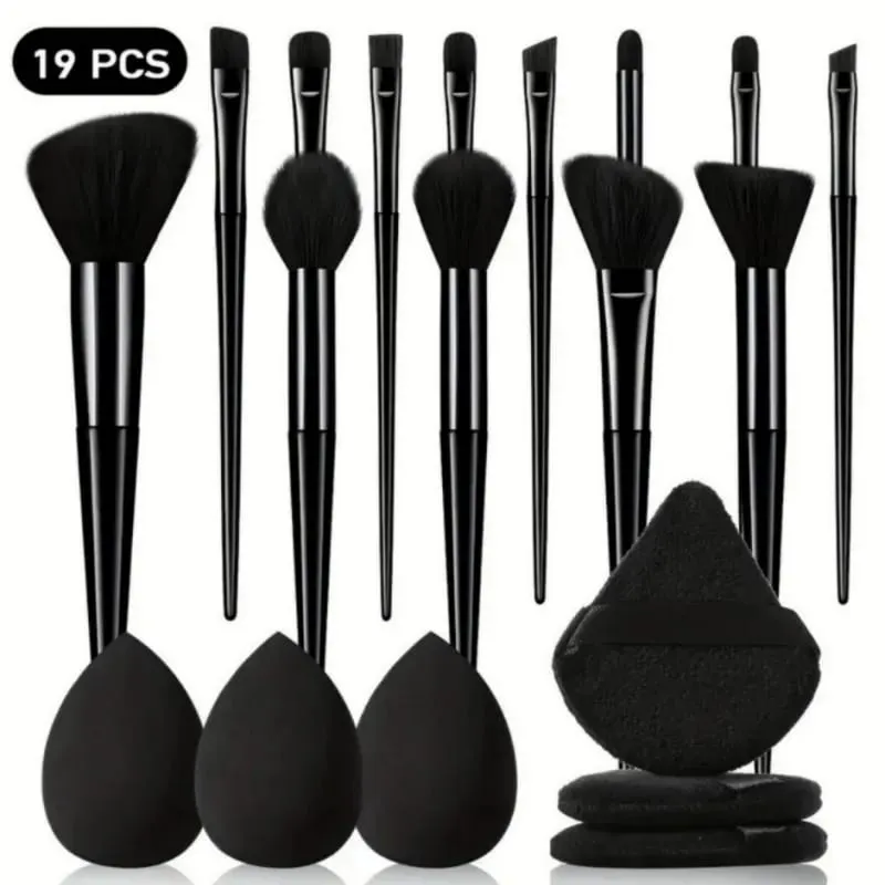 19pcs makeup tool set including 13pcs soft makeup brushes 3 triangular powder puffs and 3 droplet shaped beauty eggs 