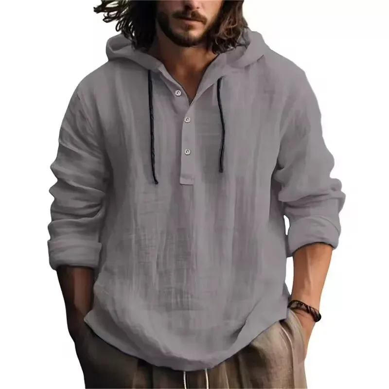 2024 New Men's Casual Blouse Cotton Linen Shirt Loose Tops Long Sleeve Tee Shirt Spring Autumn Casual Men's Shirts — image 9
