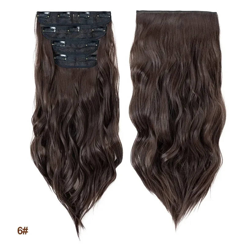 4 Pieces Set Clip In Hair Extensions Highlight Wavy Curly Long Synthetic Hairpieces For Women 22 Inch 180g Hair Clips Hair — image 12