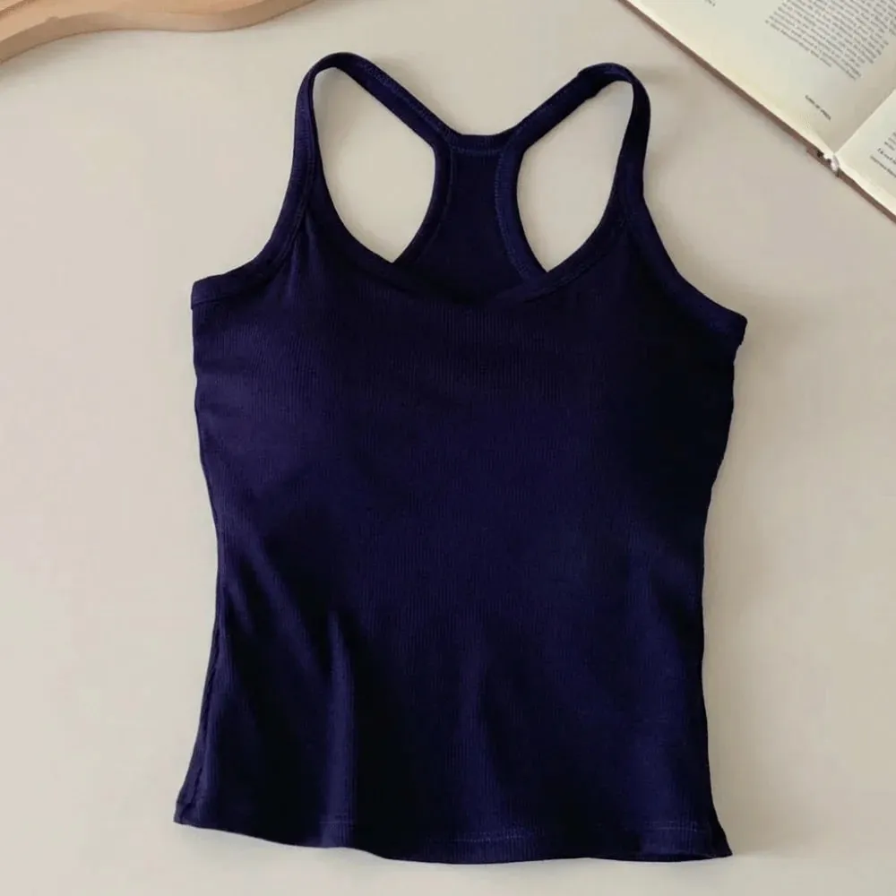Wide Shoulder Straps Hollow Vest Comfortable H-Shaped Back Breast Small Camisole Slim Design Elastic Thin Tank Tops
