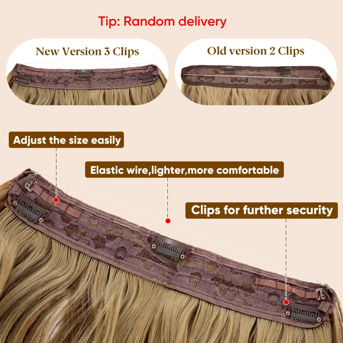 Synthetic Wave Invisible Wire Clip in Hair Extensions Fish Line With Clips Hairpiece Ombre Fake Hair Piece For Woman