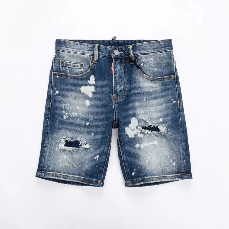 Summer Style dsq Italy Brand Jeans Mens Slim Short Jeans Men Denim Trousers Zipper Stripe Hole Blue Hole Shorts Jeans for Men