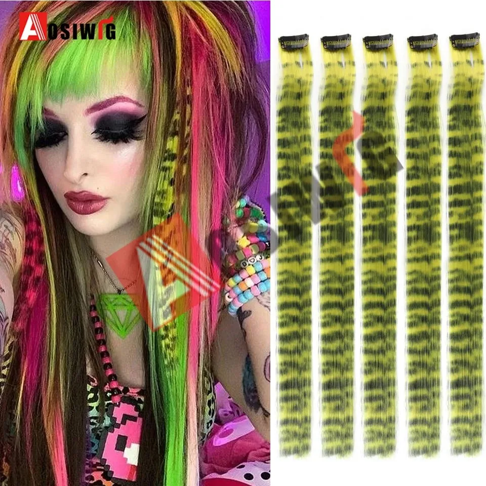 5PC Synthetic Feather Hair Extensions With Clips Heat Resistant Straight Hair Extensions Color Colored Black Hair Clip Womens 8G