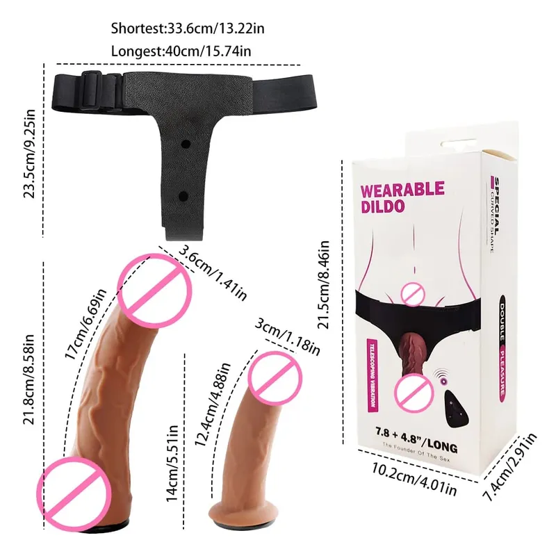 Strap On Realistisk Dildo Vibrator Dubbla Huvuden Vibrerande Teleskopiska Dildos Strapon Bälte Trosor Sexleksaker För Kvinna Lesbisk Gay