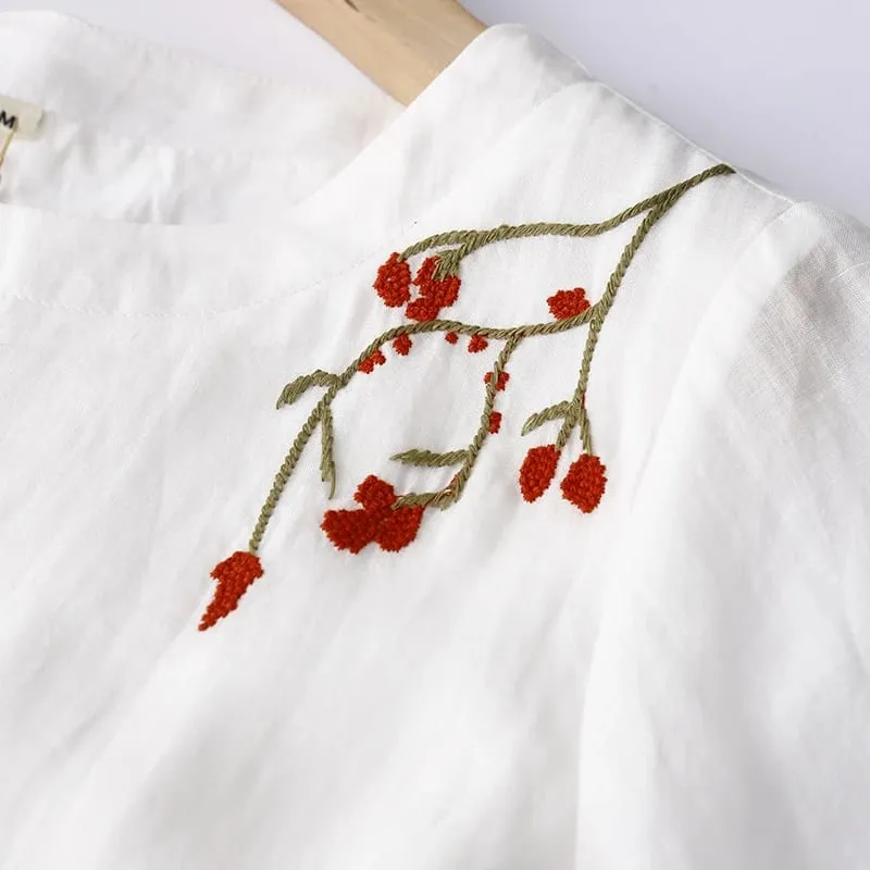 夏季復古刺繡白色長洋裝女2026休閒透氣純色薄洋裝女長袍優雅服裝