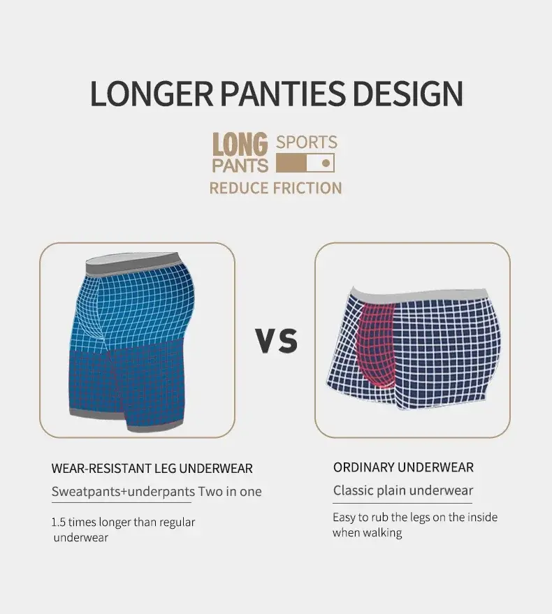 Professional sports men's underwear lengthened anti-wear leg boxer shorts ice silk hollow breathable quick dry running long leg