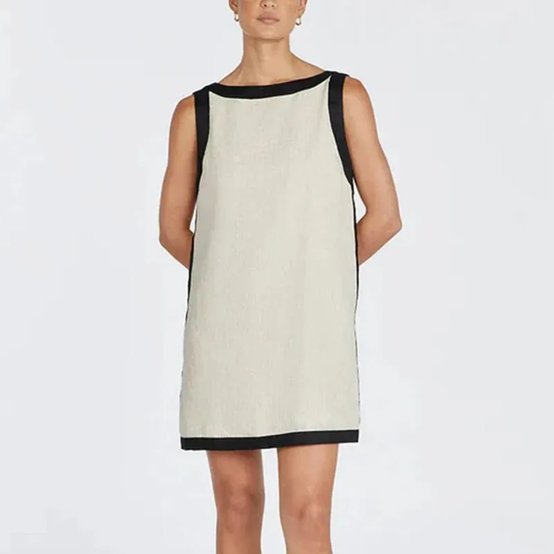 Chic Linen Summer Women Dress 2024 Solid Sleveelss Pacthwork Basic Tank Dress Elegant Ladies Dresses Summer Sale Boho Sundress