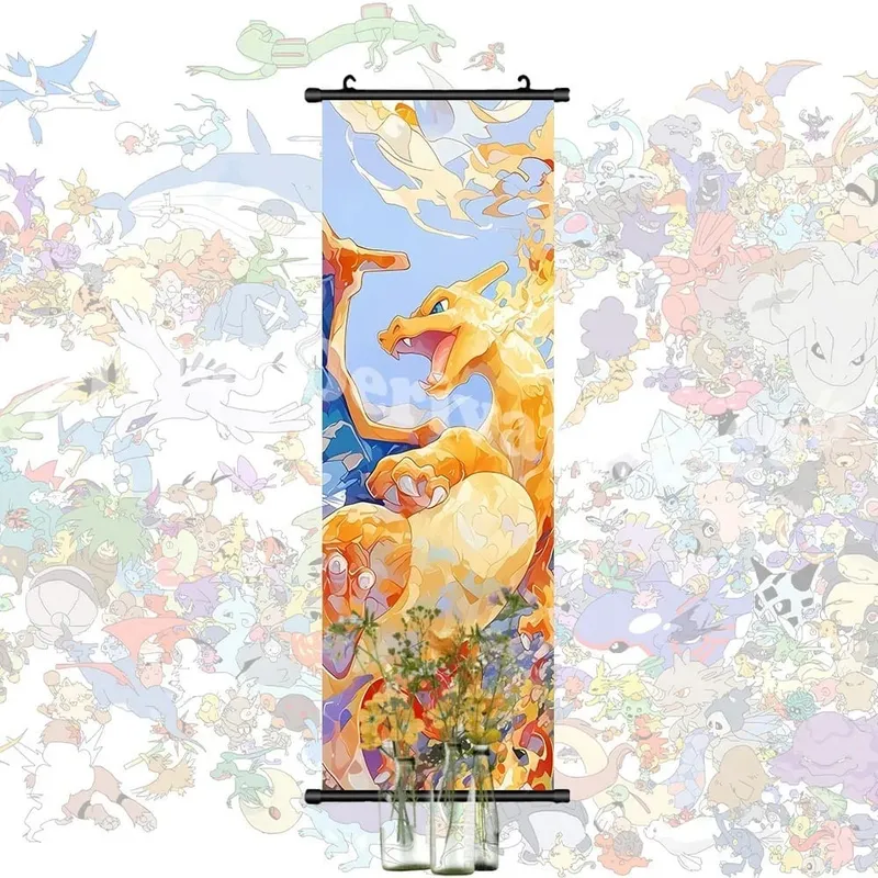 Printed Poster Anime Wall Artwork Gengar Pictures Charizard Painting Canvas Pikachu Hanging Scrolls Home Room Decor