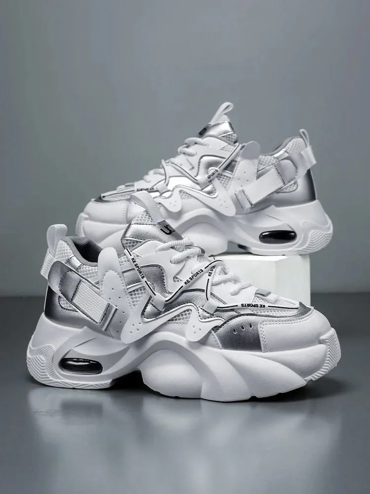 Men's Casual Sneakers with Large Mesh Breathable Upper Metallic Texture and Contrasting Color Stitching and Trendy Webbing Accents. Thick Air-Cushioned Soles Provide Both Height Increase and Shock Absorption Making Them Suitable for Street — image 9