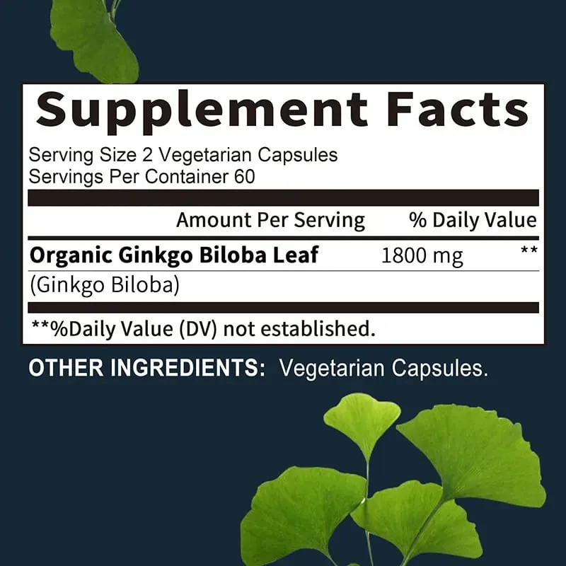 Ginkgo Biloba Capsules - Boost Brain Improve Memory and Cognitive Abilities Improve Blood Circulation