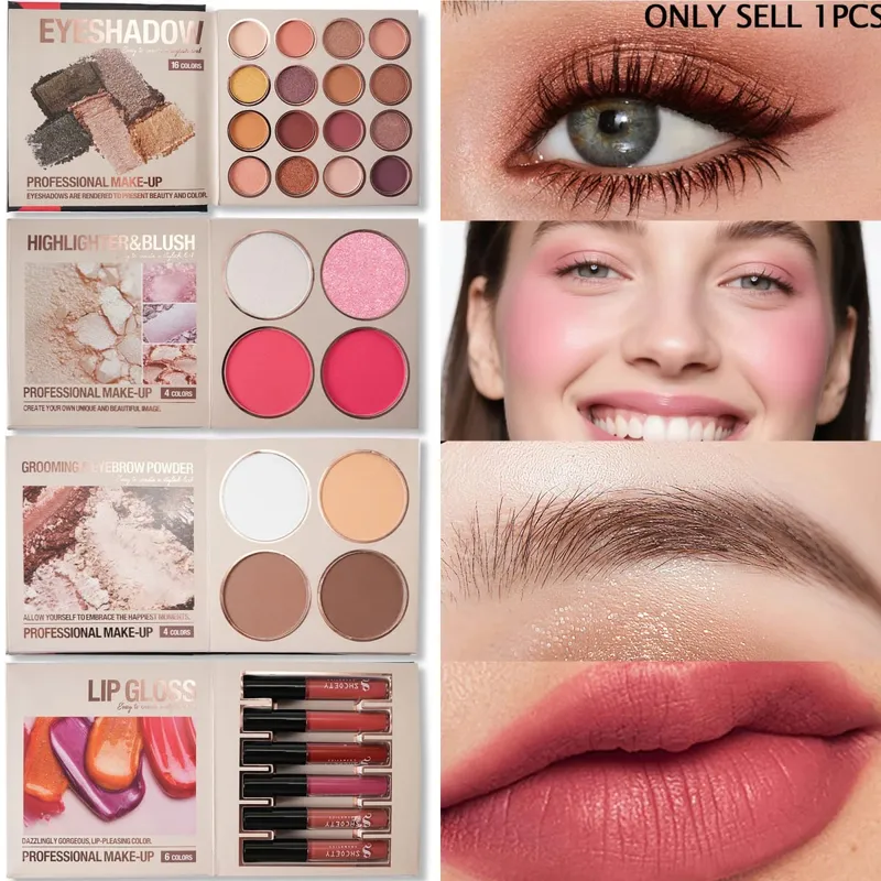 Multi‑Page All‑In‑One Makeup Book Kit Eyeshadow Blush Highlighter Brow Powder & Lip Gloss Cosmetic Palette