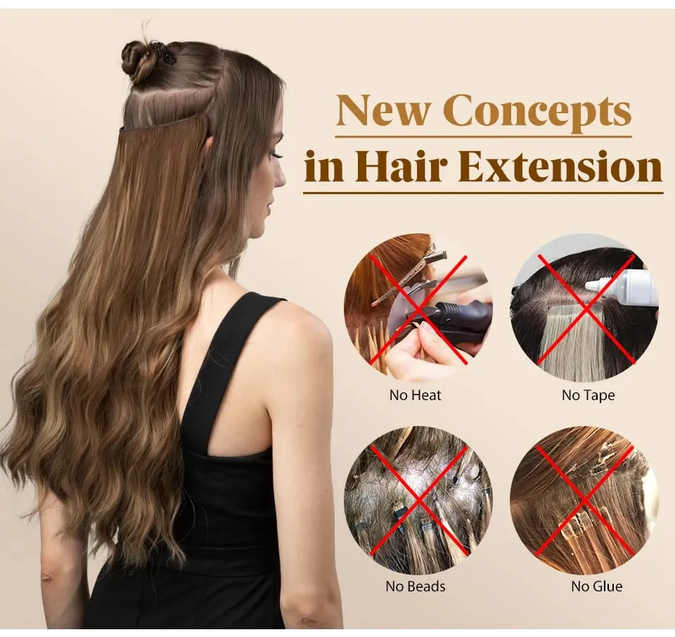 Synthetic Wave Invisible Wire Clip in Hair Extensions Fish Line With Clips Hairpiece Ombre Fake Hair Piece For Woman