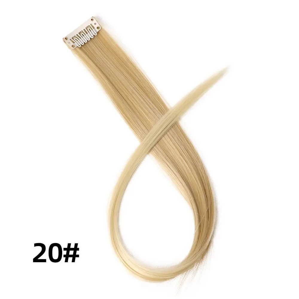 Lige farvet hårstykke Hair Extensions Clip In Highlight Regnbuehår Pink Blå Lilla Syntetisk på klips til kvinder piger — image 26