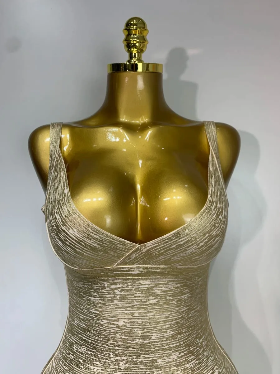 高品質名人優雅金色緊身繃帶洋裝女式性感夜店晚會奢華生日禮服背心