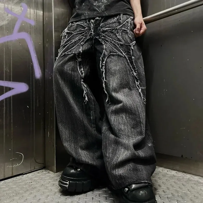 Y2K Baggy Jeans vintage Splicing embroidery Pattern high quality jeans Hip Hop Gothic Streetwear men women Casual wide leg jeans