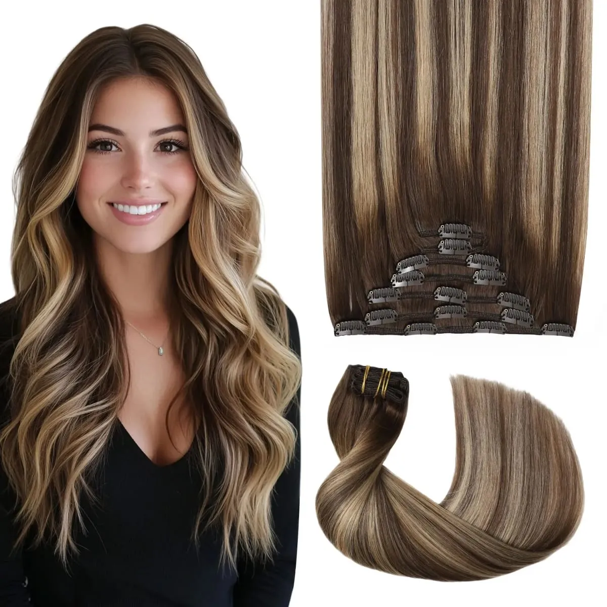 Sweetmet Pro2.0 Clip in Hair Extensions Real Human Hair 120g Thick 7pcs #60 Platinum Blonde Remy Real Human Hair Extensions Clip ins Seamless Double Weft for Women