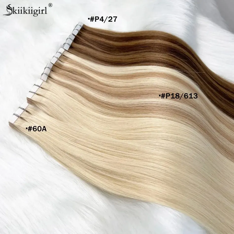 kiikiigirl tape in human hair extensions Natural Seamless Invisible SKin Weft 16"-24" human hair extensions