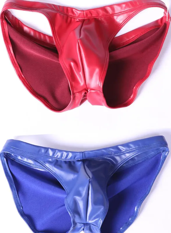 Celana Renang Mengkilap Minyak Busa PU Elastis Bokong Rendah Pengangkat Bikini Slip Shirring Jahitan Selangkangan Pakaian Dalam Celana Pendek Mandi