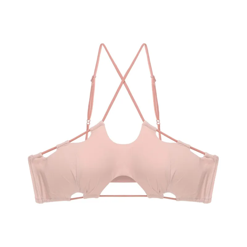 Sexy hanging neck bra simple solid color cross back bustier without steel ring breathable lingerie briefs women's underwear
