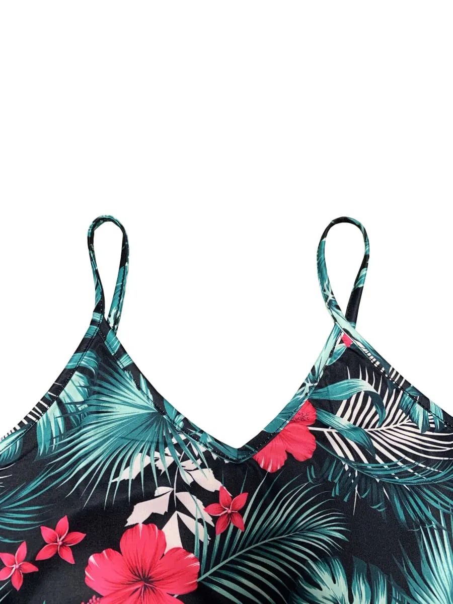 Summer Vacation Style Print V-Neck Spaghetti Strap Dress Camisole Dress for Vacation Outfits Bohemia Dresses for Women Summer
