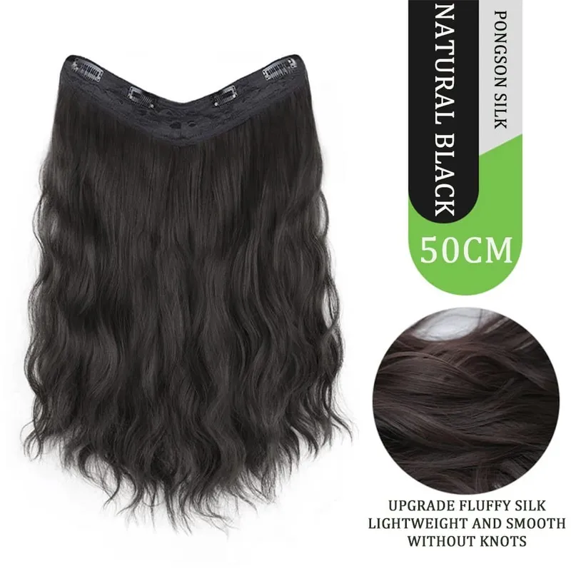 U Part Hair Extensions Synthetic Curly Wave Clips in Hair Extensions One Piece 3/4 Full Head Half Wig Straight Thick Hairpiece — image 11