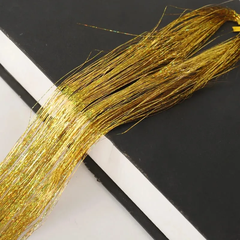 Synthetic Hair Tinsel Kit 48 inch Colourful Fairy Tinsel Hair Extensions Heat Resistant With Shiny Hair Accessories For Women