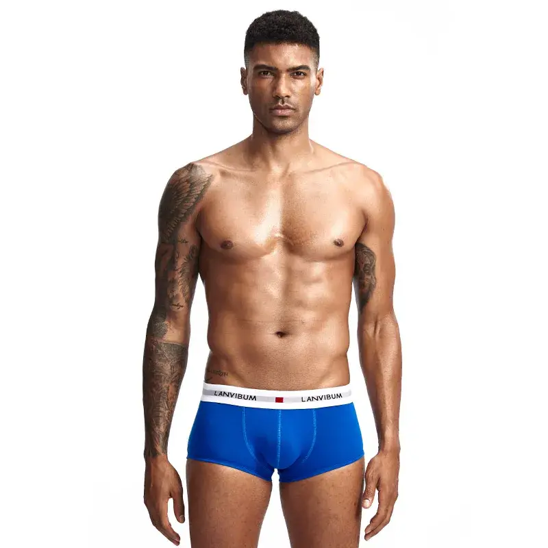 Sous-vêtements pour hommes jeunesse U surélevé taille basse coton quadrilatère pantalon couleur unie grand short pour hommes