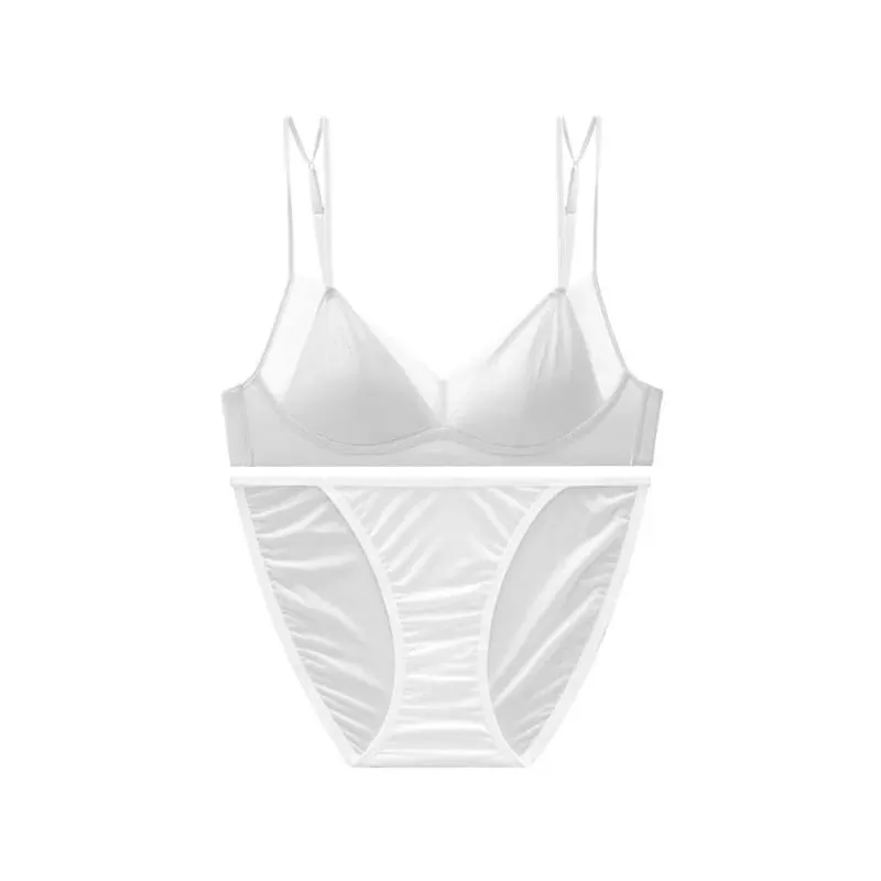 Modish Leopard Intimate Set Non-wire Thin Triangle Bra Breathable Summer Nude Fabric Small Chest Firm Gathering Womens Indoor