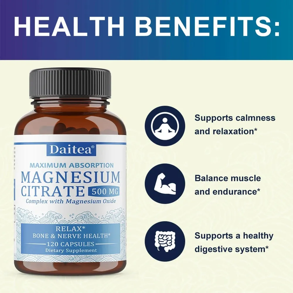 Magnesium Citrate Complex 500 MG para sa Calm Relaxation at Digestion Health Support - High Absorption Magnesium Supplement
