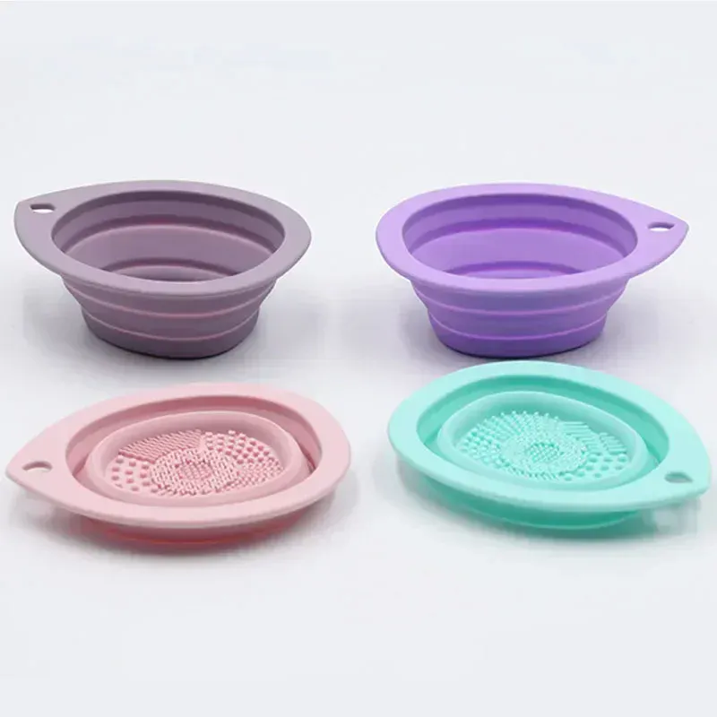 Eyeshadow Brushes Washing Soft Mat Beauty Tools Scrubber BoxSilicone Makeup Brush Cleaner Folding Powder Puff Cleaning Bowl
