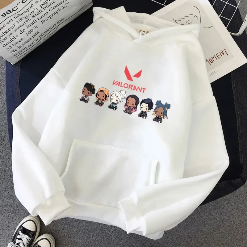 Hoodie Katun Pria Gambar Cetak 2D Anime Valorant Pulover Ukuran Besar Kasual Kaus Fashion Jalanan Populer Pakaian Pria Tren