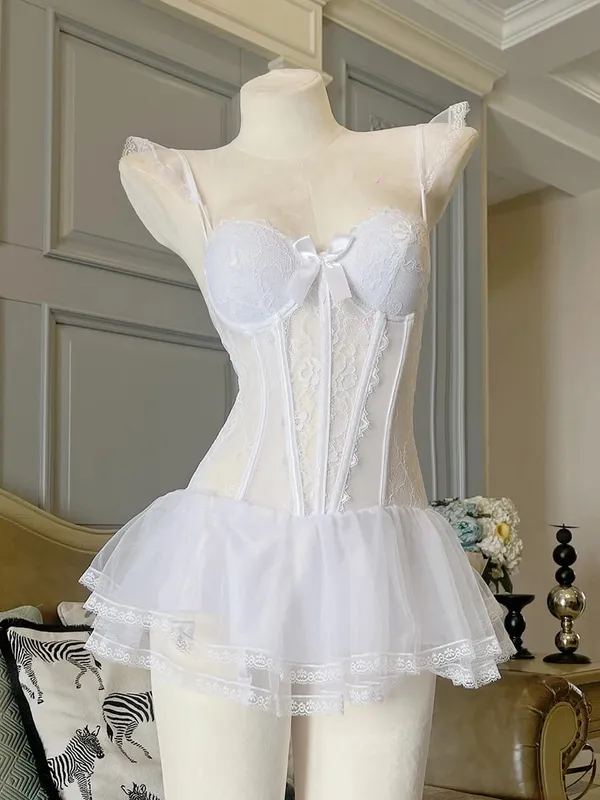 Women Camisole Sheer Mesh Fishbone Slim Crop Top Wired Bra Camis Festival Lingerie Sexy Lace Floral Embroidery Bow Corset
