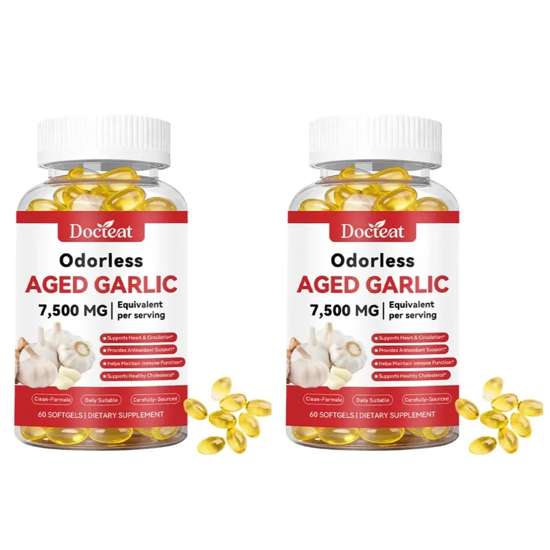 Odorless Aged Garlic Extract 7500mg Equivalent 60 Softgels - Immune Support Heart Health Antioxidant Supplement for Adults