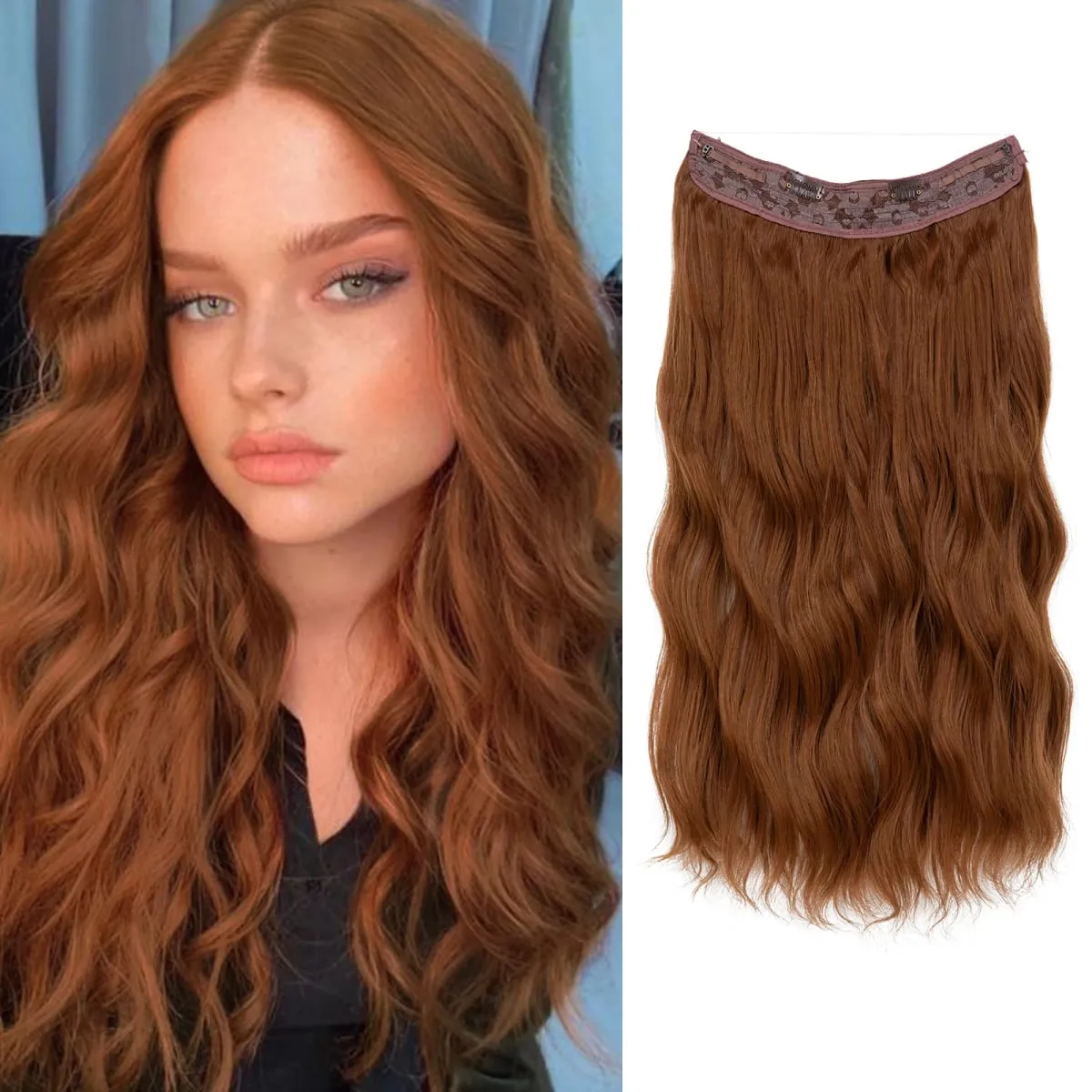 Synthetic Wave Invisible Wire With Clips Hair Extensions Fish Line Natural Blonde Clip In Hairpiece Fake Hair Piece