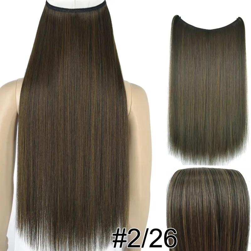 Synthetic Heat Resistant Hair Silky Straight Elasticity Invisible Wire Hair Extensions 8006