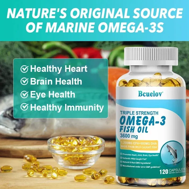 Bcuelov Omega-3 Fish Oil Dietary Supplement - Includes EPA & DHA - 3600 Mg Per Serving for Heart Joint Brain Eye Health