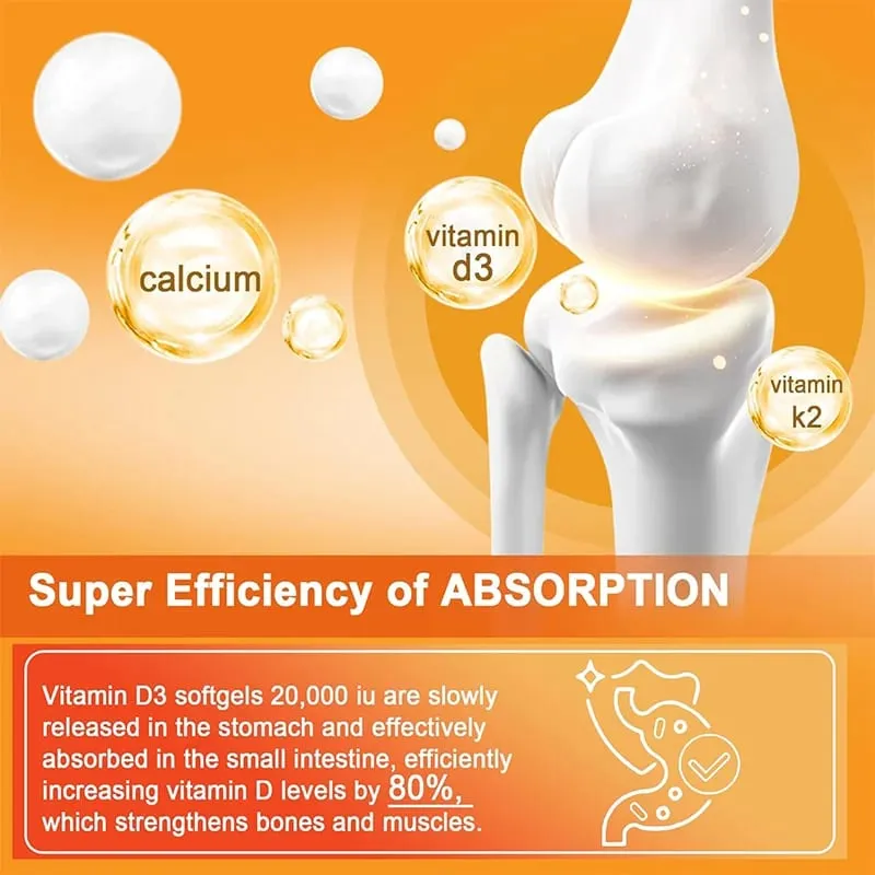 D3 K2 Vitamins Capsule for Bones Joint Calcium Absorption Cardiovascular Immune System Daily Health Supplement