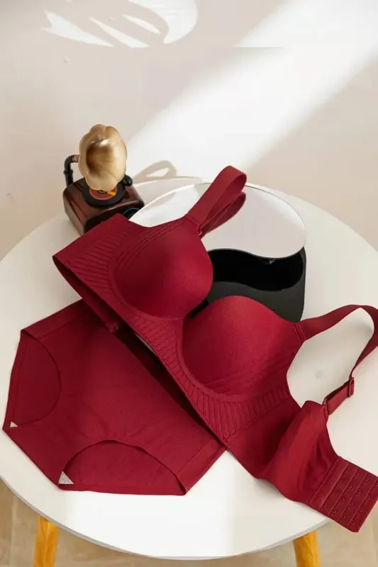 Sexy Red Push up Bra Set for Small Breasts Anti-Sagging Comfortable Breathable Wedding Lingerie Set without Underwire