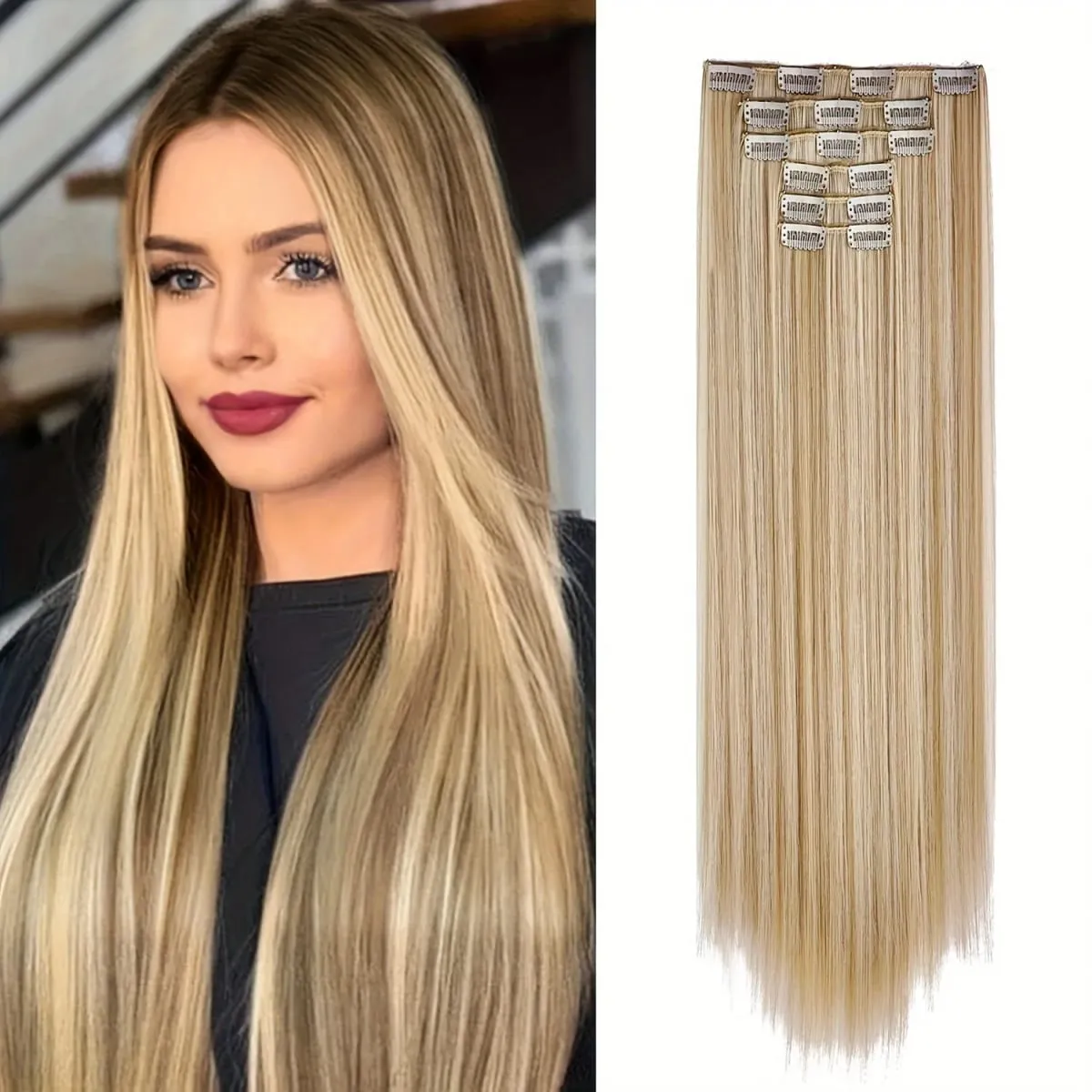 Clip In Hair Extensions Hair Extensions Thick Long Lace Weft Lightweight Synthetic Hairpieces For Women Chocolate Brown With Go — image 3