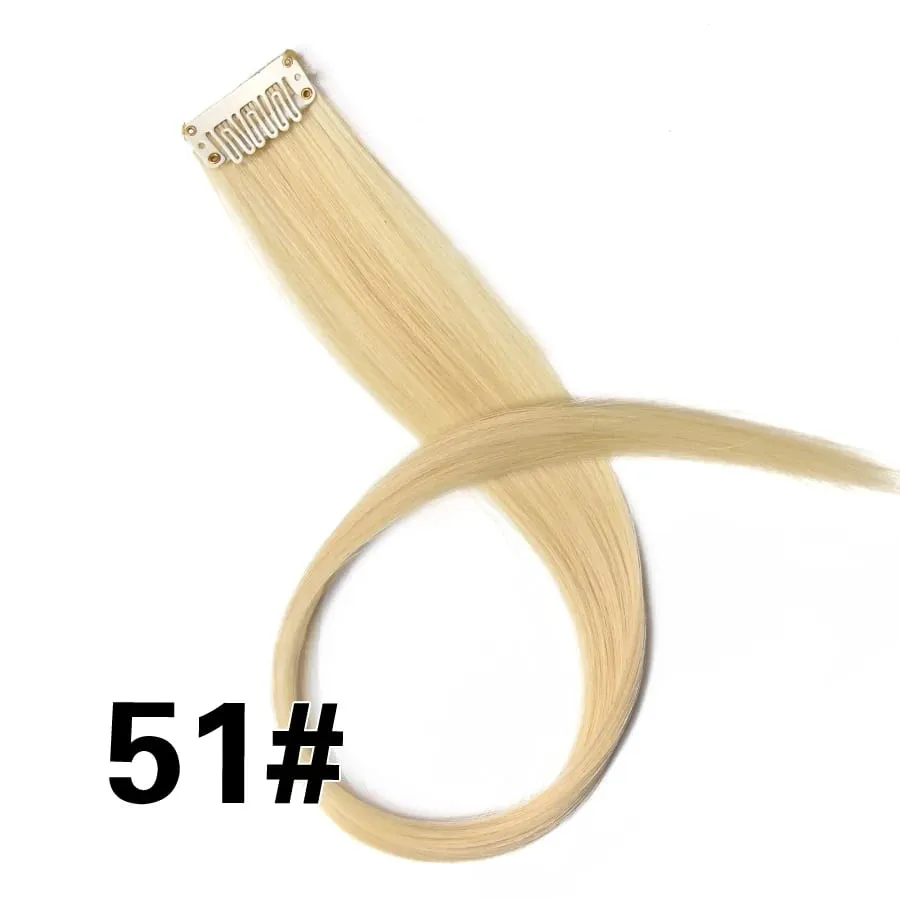 Lige farvet hårstykke Hair Extensions Clip In Highlight Regnbuehår Pink Blå Lilla Syntetisk på klips til kvinder piger — image 57