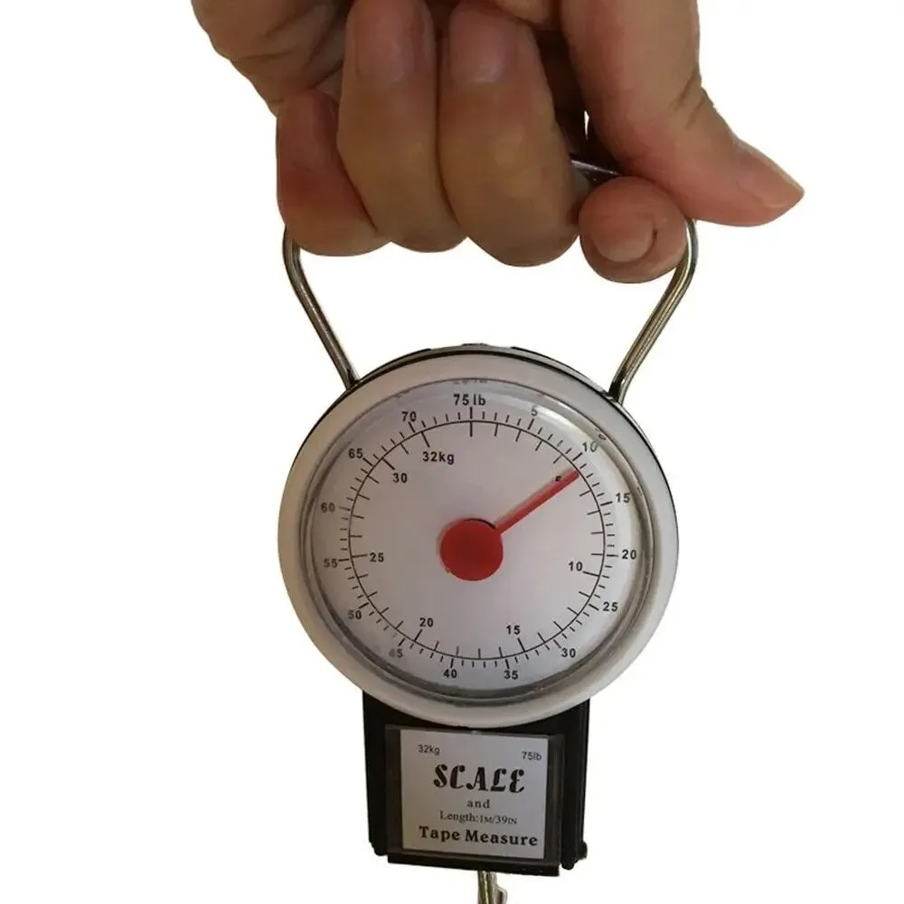75 LB Portable Mechanical Dial Scale Hanging Kitchen Digital Scale Travel Luggage Weighing Multi-Purpose Scales with Tape Meas