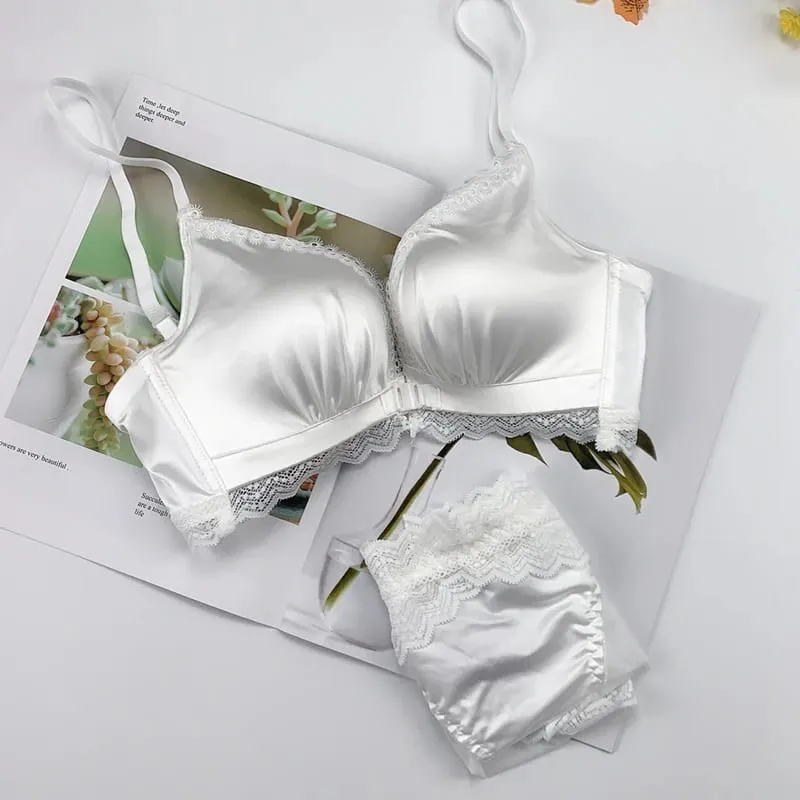 Front Closure Push Up Bra Set - Women's Small Bust Lace Underwire Lingerie | Pull Up Lift Sexy Thin Beauty Back Bralette